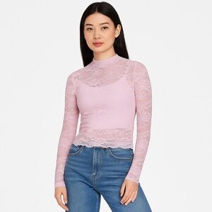 Wild Fable Light Pink Lace Long Sleeve Top | Size S | NWT